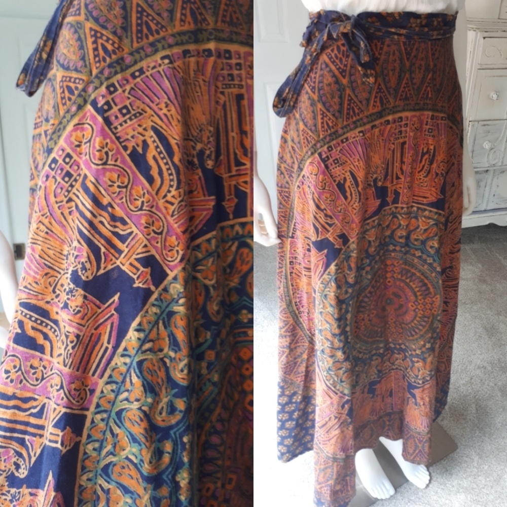 Vintage 1970s Indian Cotton Boho Hippy Maxi Skirt